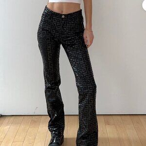 Vintage Y2K Guess Jeans Black Allover Monogram Logo Pants Straight Leg Size 28